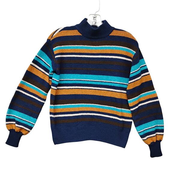 St. John's Bay Mock Neck Sweater Top Size XS Blue and Brown Stripes - Picture 4 of 7